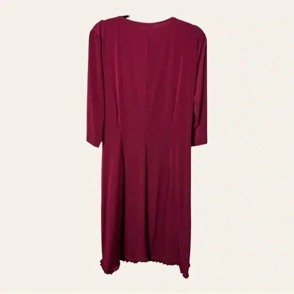 0457W. KIYONNA WRAP MIDI DRESS MAROON IN COLOR SIZE 1 (1X) RUFFLES 3/4 SLEEVES - Picture 6 of 9